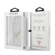 Заредете изображение във визуализатора на галерията – Original Case GUESS Vintage Script Gold GUHCN61KTRSVGO for Iphone 11 Transparent
