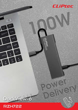 Заредете изображение във визуализатора на галерията – Cliptec Adapter HUB - Type C to 2xUSB 3.1 + Type C + SD/microSD + HDMI - DockView-6 RZH722 grey
