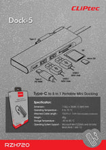 Заредете изображение във визуализатора на галерията – Cliptec Adapter HUB - Type C to 2xUSB 3.1 + Type C + SD/microSD - Dock-5 RZH720 grey
