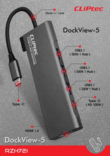 Заредете изображение във визуализатора на галерията – Cliptec Adapter HUB - Type C to 3xUSB 3.1 + Type C + HDMI - DockView-5 RZH721 grey
