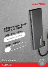 Заредете изображение във визуализатора на галерията – Cliptec Adapter HUB - Type C to 3xUSB 3.1 + Type C + HDMI - DockView-5 RZH721 grey
