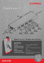 Заредете изображение във визуализатора на галерията – Cliptec Adapter HUB - Type C to 3xUSB 3.1 + Type C + HDMI - DockView-5 RZH721 grey
