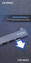 Заредете изображение във визуализатора на галерията – Cliptec Adapter HUB - Type C na USB 3.1 + 2xUSB 2.0 + Type C - Conquer RZH623 grey
