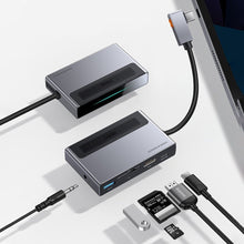 Заредете изображение във визуализатора на галерията – Baseus Adapter HUB - Type C to USB3.2 + HDMI 4K + SD + microSD + Type C PD 100W + jack 3,5mm - (CAHUB-DA0G) gray
