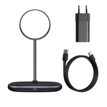 Заредете изображение във визуализатора на галерията – Baseus Swan Magnetic holder 2 in1 with induction charging 20W for Iphone 12 + wall charger 24W (WXSW-C01) black
