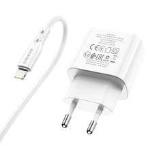 Заредете изображение във визуализатора на галерията – Borofone Wall charger BN3 Premium - Type C - QC 3.0 PD 2.0 20W with Type C to Lightning cable white
