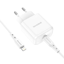 Заредете изображение във визуализатора на галерията – Borofone Wall charger BN3 Premium - Type C - QC 3.0 PD 2.0 20W with Type C to Lightning cable white

