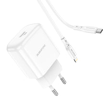 Заредете изображение във визуализатора на галерията – Borofone Wall charger BN3 Premium - Type C - QC 3.0 PD 2.0 20W with Type C to Lightning cable white
