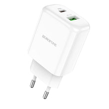 Заредете изображение във визуализатора на галерията – Borofone Wall charger BN4 Potential - USB + Type C - QC 3.0 PD 2.0 20W white
