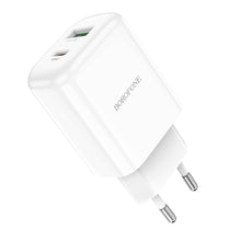 Заредете изображение във визуализатора на галерията – Borofone Wall charger BN4 Potential - USB + Type C - QC 3.0 PD 2.0 20W white
