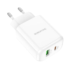 Заредете изображение във визуализатора на галерията – Borofone Wall charger BN4 Potential - USB + Type C - QC 3.0 PD 2.0 20W white

