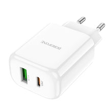Заредете изображение във визуализатора на галерията – Borofone Wall charger BN4 Potential - USB + Type C - QC 3.0 PD 2.0 20W white
