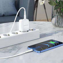 Заредете изображение във визуализатора на галерията – Borofone Wall charger BN4 Potential - USB + Type C - QC 3.0 PD 2.0 20W with Type C to Lightning cable white

