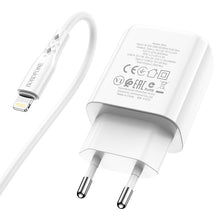 Заредете изображение във визуализатора на галерията – Borofone Wall charger BN4 Potential - USB + Type C - QC 3.0 PD 2.0 20W with Type C to Lightning cable white
