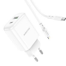 Заредете изображение във визуализатора на галерията – Borofone Wall charger BN4 Potential - USB + Type C - QC 3.0 PD 2.0 20W with Type C to Lightning cable white
