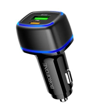 Заредете изображение във визуализатора на галерията – Borofone Car charger BZ14A Mercury - USB + Type C - QC 3.0 PD 20W 3A black
