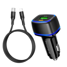 Заредете изображение във визуализатора на галерията – Borofone Car charger BZ14A Mercury - USB + Type C - QC 3.0 PD 20W 3A with Type C to Lightning cable black
