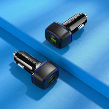 Заредете изображение във визуализатора на галерията – Borofone Car charger BZ14A Mercury - USB + Type C - QC 3.0 PD 20W 3A with Type C to Type C cable black
