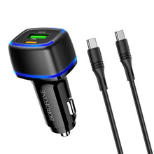 Заредете изображение във визуализатора на галерията – Borofone Car charger BZ14A Mercury - USB + Type C - QC 3.0 PD 20W 3A with Type C to Type C cable black
