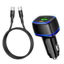 Заредете изображение във визуализатора на галерията – Borofone Car charger BZ14A Mercury - USB + Type C - QC 3.0 PD 20W 3A with Type C to Type C cable black

