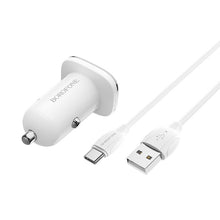 Заредете изображение във визуализатора на галерията – Borofone Car charger BZ12A Lasting Power - USB - QC 3.0 18W 3A with USB to Type C cable white

