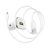 Заредете изображение във визуализатора на галерията – Borofone Car charger BZ12A Lasting Power - USB - QC 3.0 18W 3A with USB to Micro USB cable white
