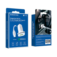 Заредете изображение във визуализатора на галерията – Borofone Car charger BZ12A Lasting Power - USB - QC 3.0 18W 3A with USB to Micro USB cable white
