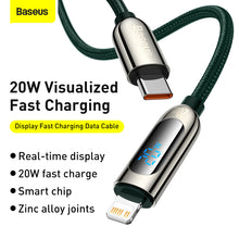 Заредете изображение във визуализатора на галерията – Baseus Cable Display - Type C to Lightning - PD 20W 2A 1 metre (CATLSK-06) green
