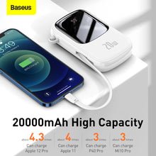 Заредете изображение във визуализатора на галерията – Baseus Power Bank 20000mAh Qpow - USB + Type C - PD 3.0 QC 3.0 20W with Lightning cable (PPQD-H02) white
