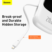 Заредете изображение във визуализатора на галерията – Baseus Power Bank 20000mAh Qpow - USB + Type C - PD 3.0 QC 3.0 20W with Lightning cable (PPQD-H02) white
