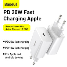 Заредете изображение във визуализатора на галерията – Baseus Speed Mini Wall Charger - Type C - 20W 3A (CCFS-SN02) white
