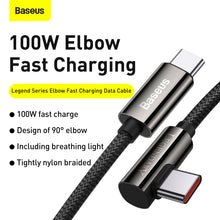 Заредете изображение във визуализатора на галерията – Baseus Cable Legend - Type C to Type C - angled 100W 2 metres (CATCS-A01) black
