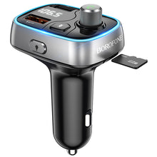 Заредете изображение във визуализатора на галерията – Borofone Transmitter FM BC32 Sunlight MP3, Bluetooth - 2xUSB + microSD - QC 3.0 18W 2,4A black
