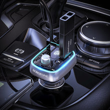 Заредете изображение във визуализатора на галерията – Borofone Transmitter FM BC32 Sunlight MP3, Bluetooth - 2xUSB + microSD - QC 3.0 18W 2,4A black
