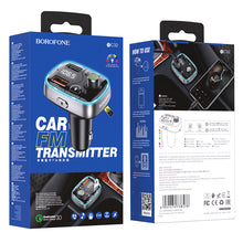 Заредете изображение във визуализатора на галерията – Borofone Transmitter FM BC32 Sunlight MP3, Bluetooth - 2xUSB + microSD - QC 3.0 18W 2,4A black
