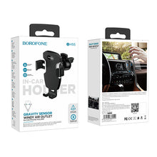 Заредете изображение във визуализатора на галерията – Borofone Car holder BH55 Fenix gravity, air vent mount black-silver
