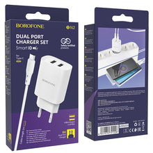 Заредете изображение във визуализатора на галерията – Borofone Wall charger BN2 Super - 2xUSB - 2,1A with USB to Type C white
