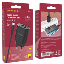 Заредете изображение във визуализатора на галерията – Borofone Wall charger BN2 Super - 2xUSB - 2,1A with USB to Type C black
