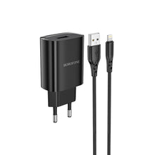 Заредете изображение във визуализатора на галерията – Borofone Wall charger BN1 Innovative - USB - 2,1A with USB to Lightning black
