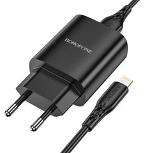 Заредете изображение във визуализатора на галерията – Borofone Wall charger BN1 Innovative - USB - 2,1A with USB to Lightning black
