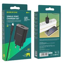 Заредете изображение във визуализатора на галерията – Borofone Wall charger BN1 Innovative - USB - 2,1A with USB to Lightning black
