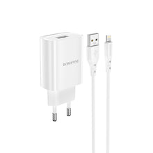 Заредете изображение във визуализатора на галерията – Borofone Wall charger BN1 Innovative - USB - 2,1A with USB to Lightning white
