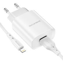 Заредете изображение във визуализатора на галерията – Borofone Wall charger BN1 Innovative - USB - 2,1A with USB to Lightning white
