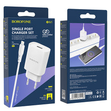 Заредете изображение във визуализатора на галерията – Borofone Wall charger BN1 Innovative - USB - 2,1A with USB to Lightning white
