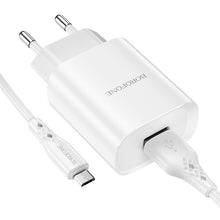 Заредете изображение във визуализатора на галерията – Borofone Wall charger BN1 Innovative - USB - 2,1A with USB to MicroUSB white
