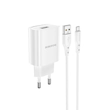 Заредете изображение във визуализатора на галерията – Borofone Wall charger BN1 Innovative - USB - 2,1A with USB to MicroUSB white
