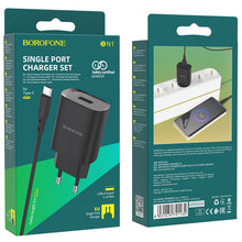 Заредете изображение във визуализатора на галерията – Borofone Wall charger BN1 Innovative - USB - 2,1A with USB to Type C black
