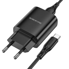 Заредете изображение във визуализатора на галерията – Borofone Wall charger BN1 Innovative - USB - 2,1A with USB to Type C black
