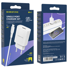 Заредете изображение във визуализатора на галерията – Borofone Wall charger BN1 Innovative - USB - 2,1A with USB to Type C white
