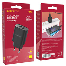 Заредете изображение във визуализатора на галерията – Borofone Wall charger BN2 Super - 2xUSB - 2,1A black
